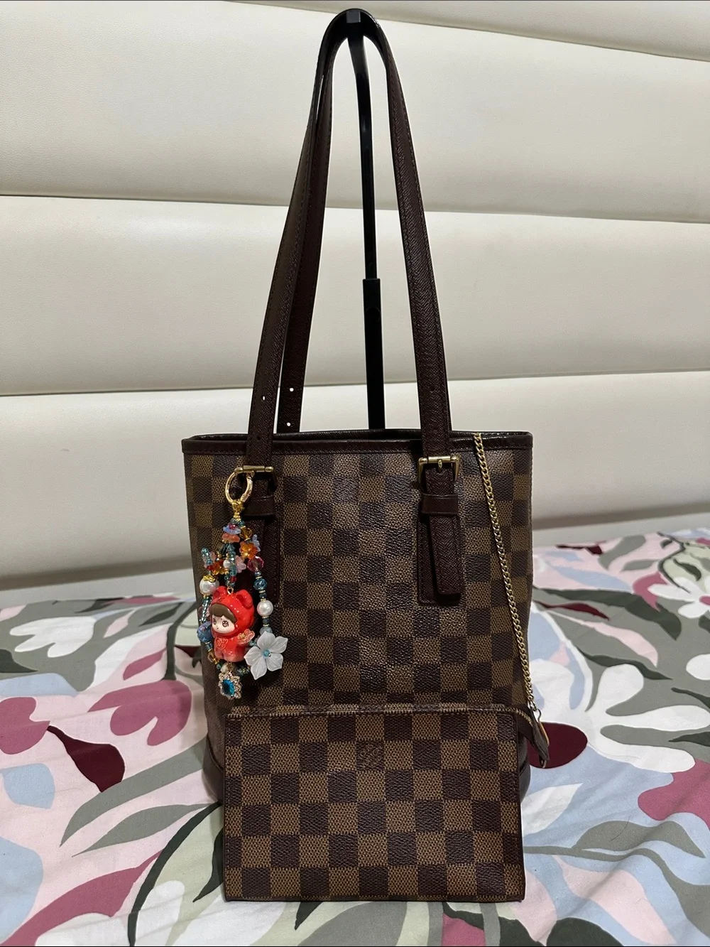 Louis Vuitton Damier Ebene Marais Bucket Bag with Pouch
